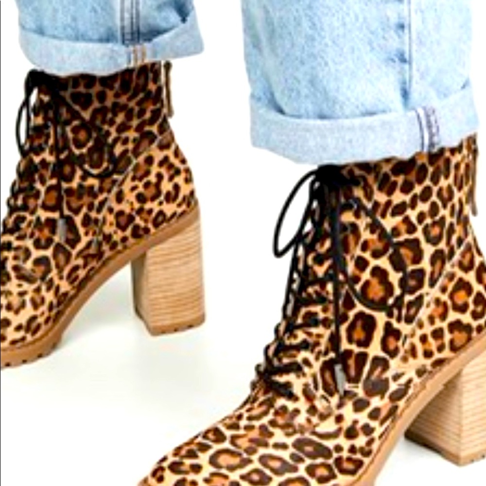 Dolce Vita Leopard Print Calf Hair combat boots. 7.5